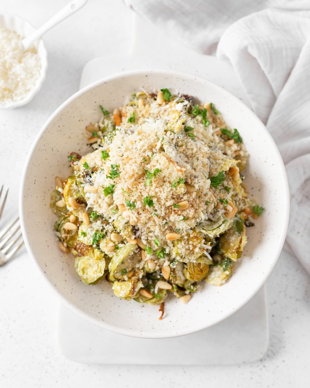 Brussels Caesar Salad with Pine Nuts (top down)
