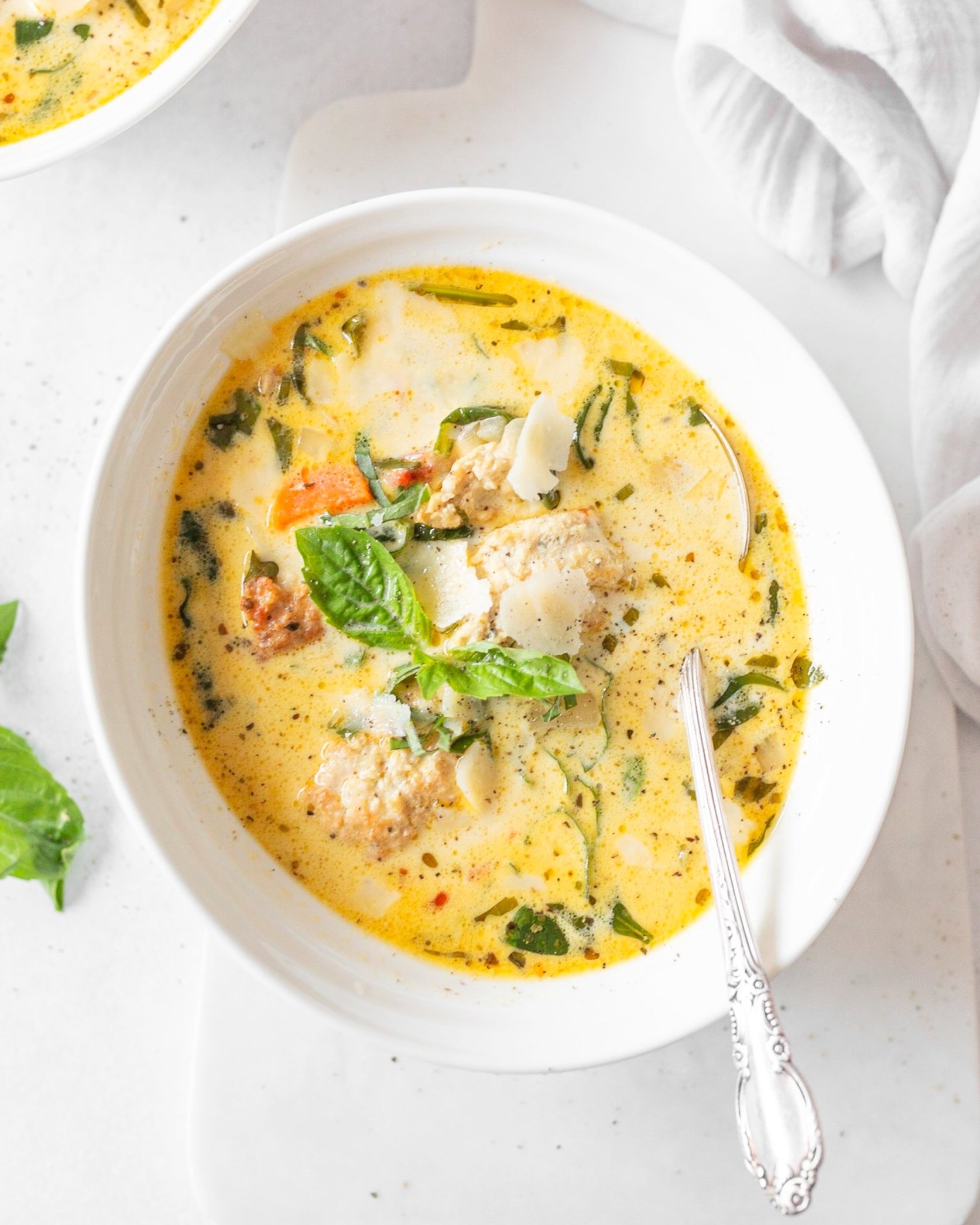 Creamy Tuscan Chicken Meatball Soup (top down)