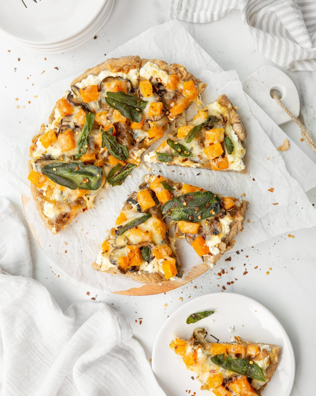 Butternut Squash and Ricotta Pizza with Sage (top down)