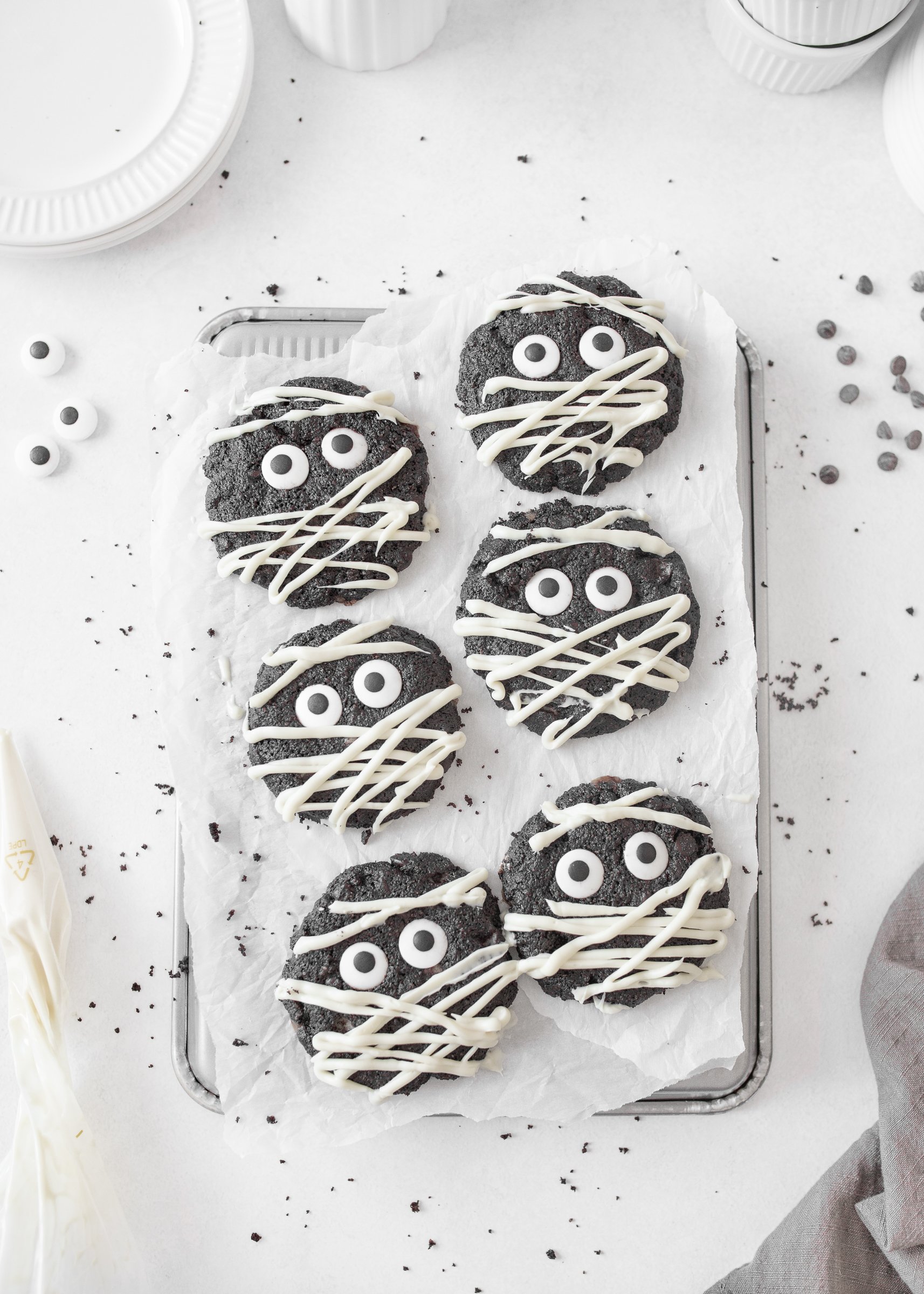 GF Triple Chocolate Mummy Cookies (top down)