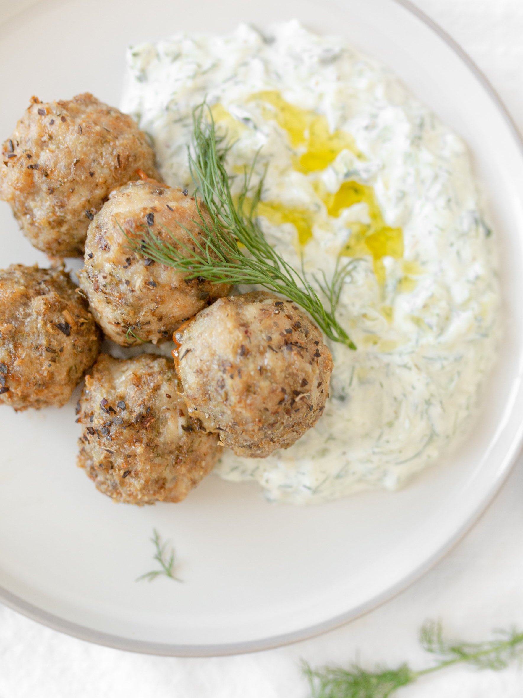 Greek-style Chicken Meatballs with Tzatziki