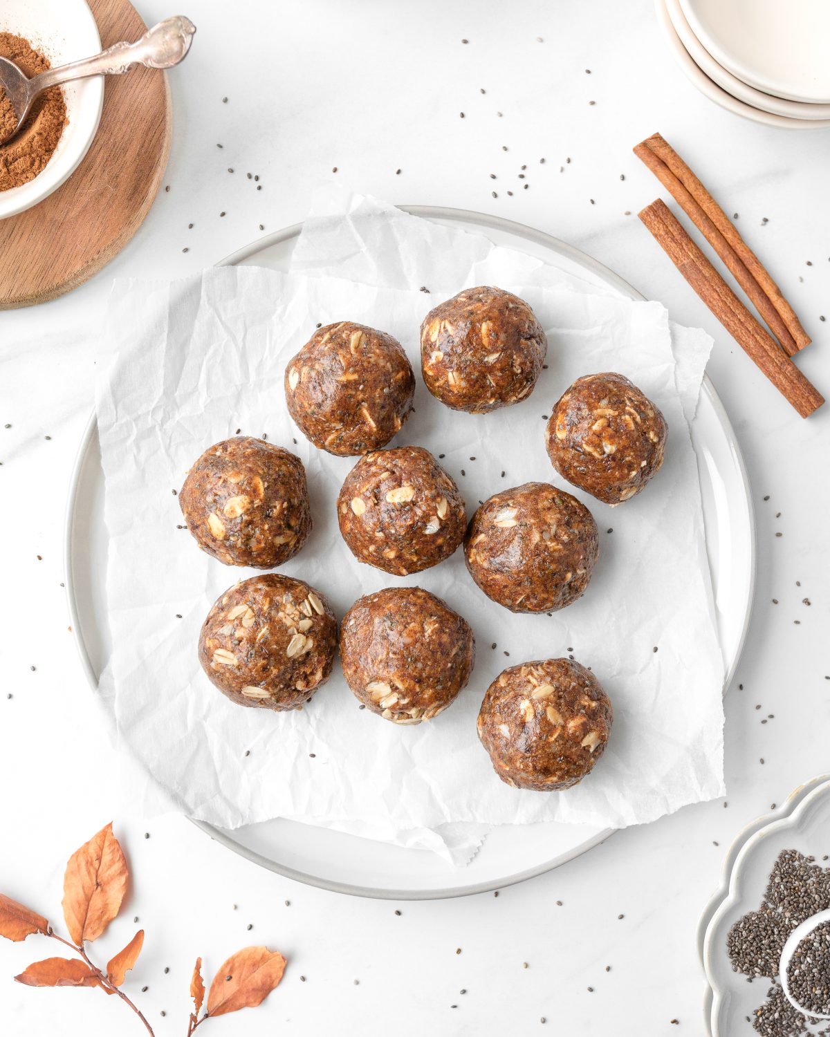 Cinnamon Protein Bites plated (top down)